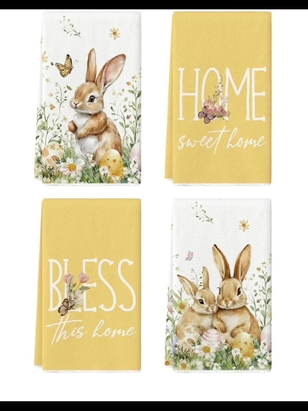 Nwt 4 Spring Bunny Kitchen Towels - Yellow & White Floral Set